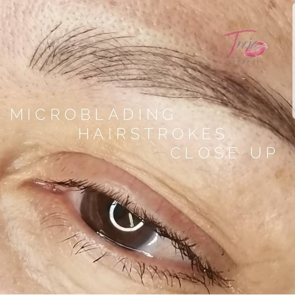 super close up of microblading hairstrokes by Treja Beauty